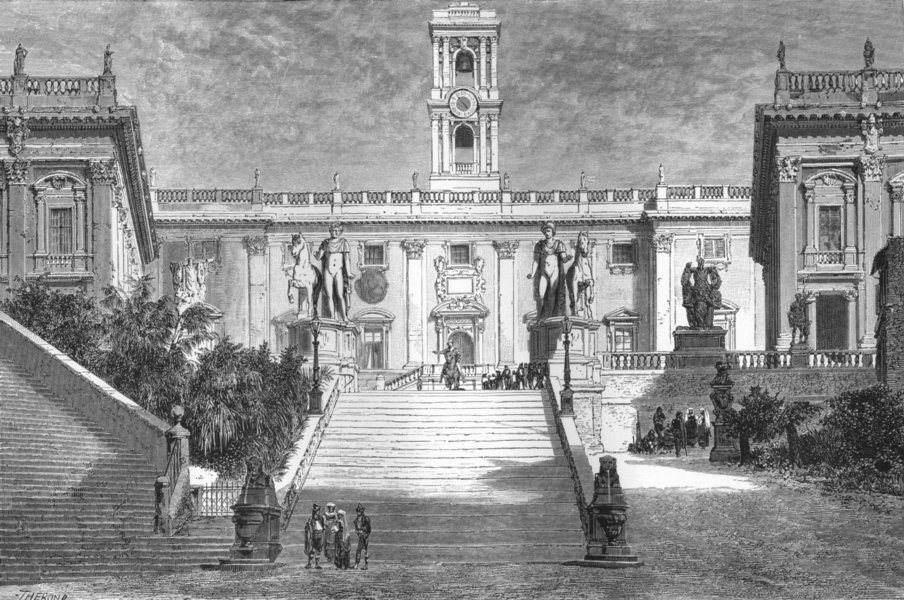 Associate Product ROME. Senatorial Palace, Capitol; Dioscuri 1872 old antique print picture