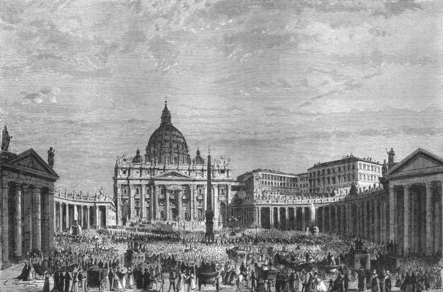 Associate Product ROME. Piazza of St Peter, Gt Benediction 1872 old antique print picture