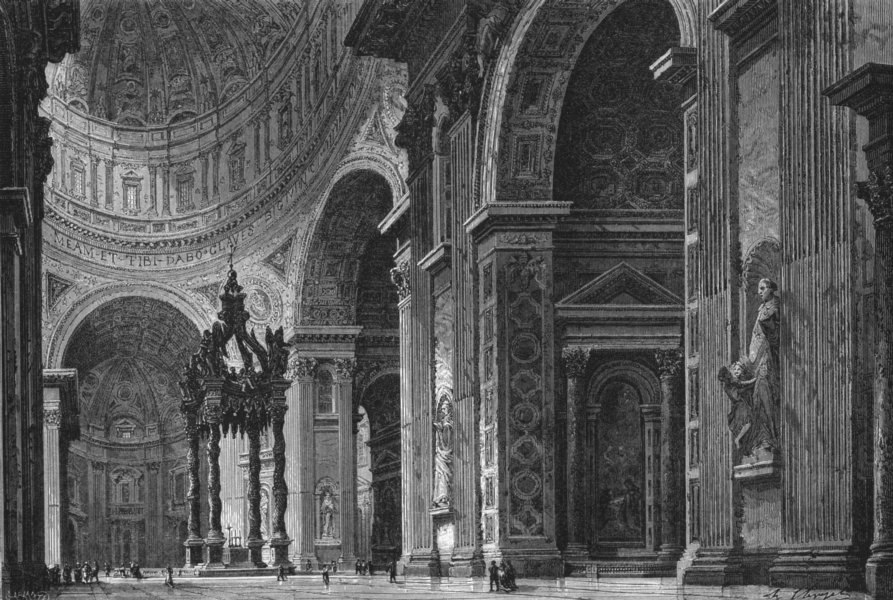 Associate Product ROME. St Peter's(View from left Transept) 1872 old antique print picture