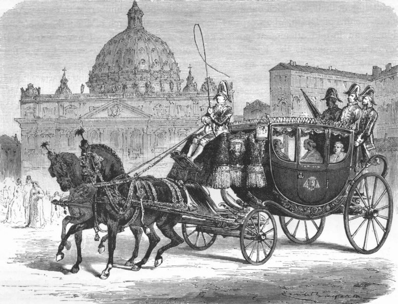 Associate Product ROME. State Carriage coming from St Peter's 1872 old antique print picture