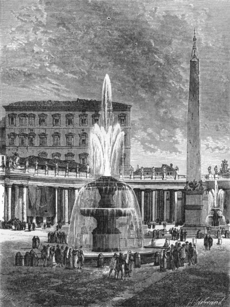 Associate Product ROME. Caligula's obelisk, fountain, St Peter's piazza 1872 old antique print