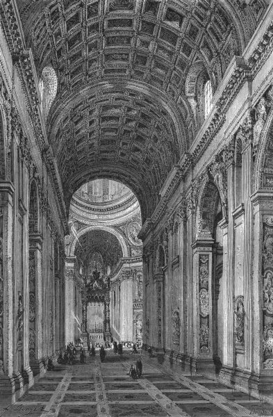 Associate Product ROME. Nave of St Peter's 1872 old antique vintage print picture