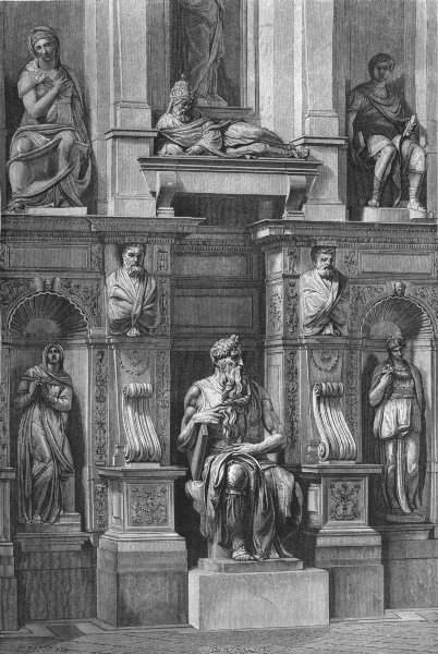Associate Product ROME. Mausoleum of Julius II; Moses Michelangelo 1872 old antique print