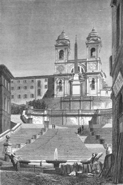 ROME. La Barcaccia & steps of Trinita Dei Monti 1872 old antique print picture