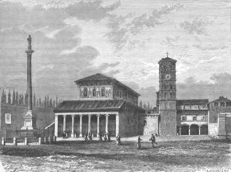 ROME. Basilica & Convent, San Lorenzo fuori le Mura 1872 old antique print