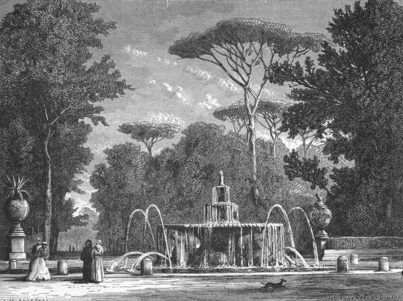 Associate Product ROME. Fountain, Borghese Gdns 1872 old antique vintage print picture