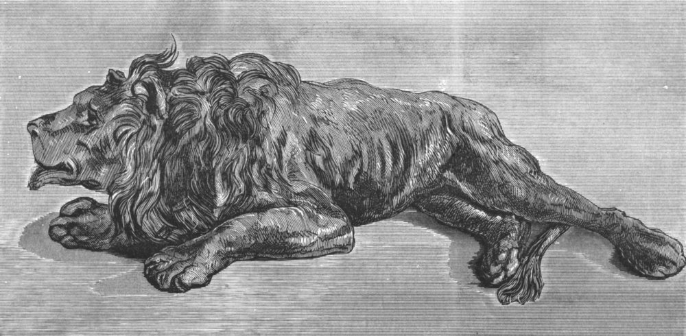 Associate Product LIONS. Waking up(Lion)-Landseer c1880 old antique vintage print picture
