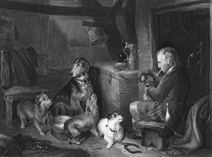 SCOTLAND. Highland Music; Dogs-Landseer c1880 old antique print picture