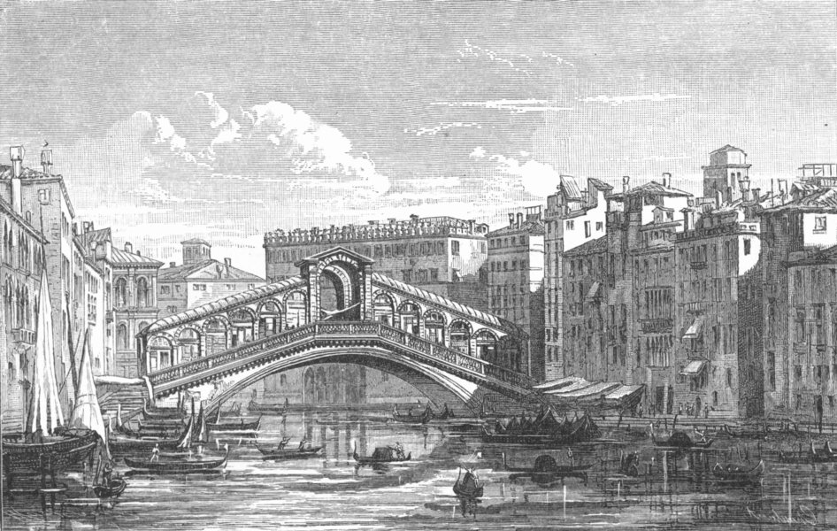 Associate Product VENICE. Rialto Bridge, Grand Canal Antonio Da Ponte 1880 old antique print