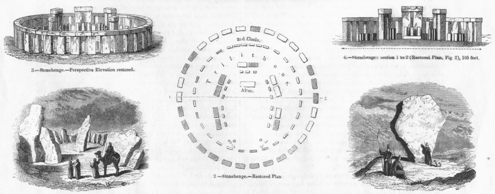 STONEHENGE. Plan; Druid Circle, Darab; Stone, Iran 1845 old antique print