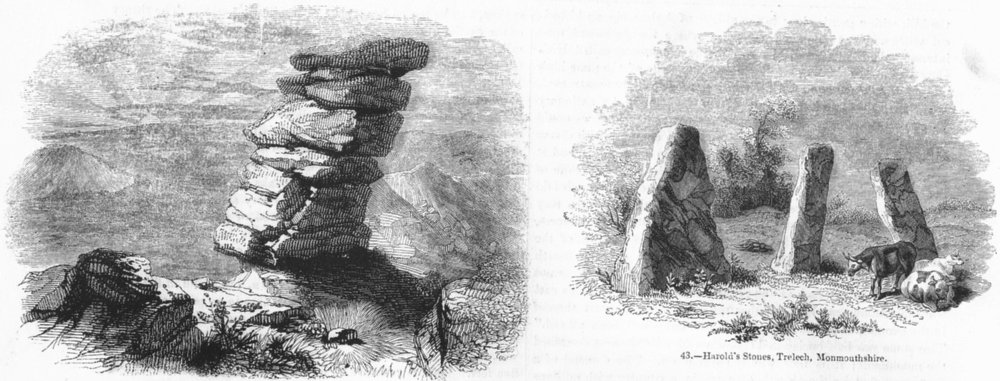 Associate Product MONMOUTH. Kilmarth Rocks, Harold's stones, Trelech 1845 antique print
