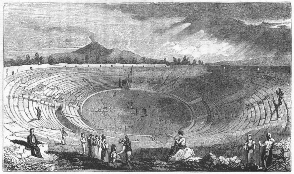 Associate Product ITALY. Amphitheatre at Pompeii 1845 old antique vintage print picture