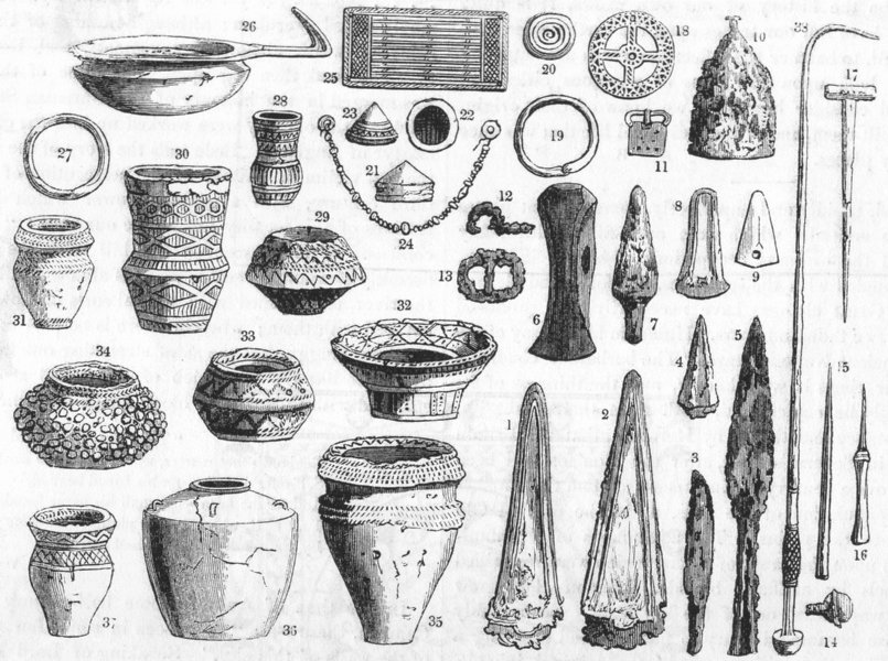 Associate Product MILITARIA. Roman-British Weapons, ornaments  1845 old antique print picture