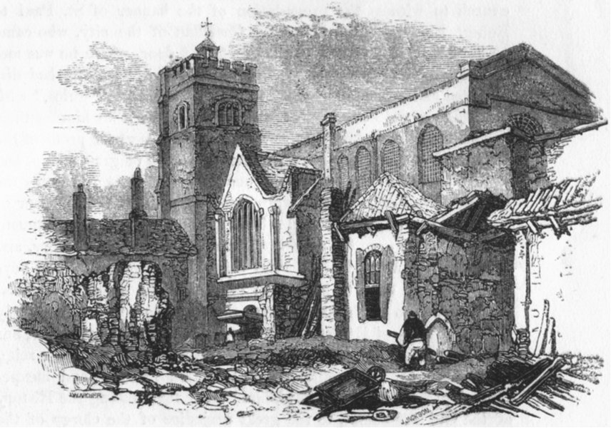 Associate Product LONDON. South side of St Bartholomew's Church 1845 old antique print picture