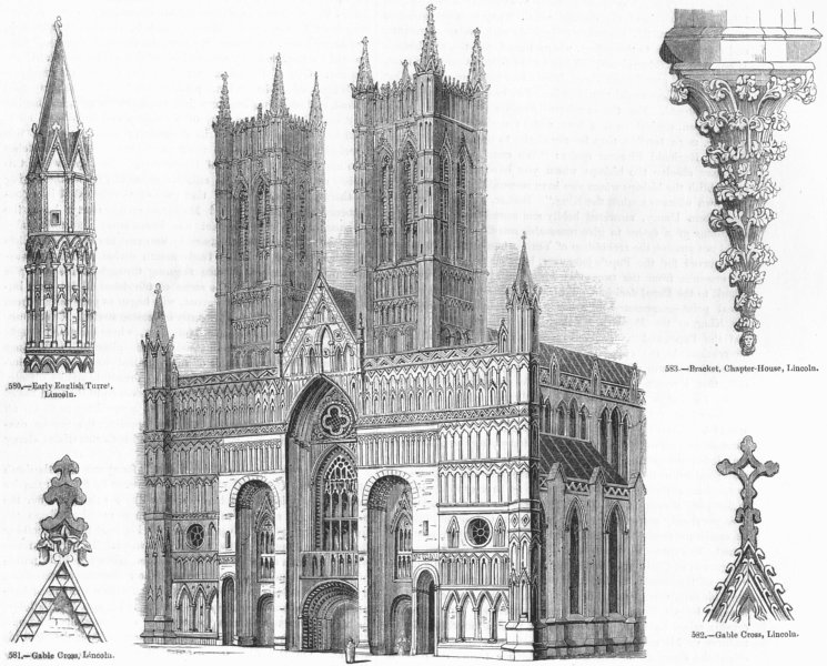 Associate Product LINCOLN CATHEDRAL. Turret, Gable Cross, Bracket 1845 old antique print picture