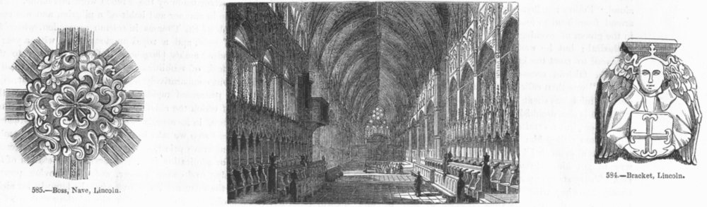 LINCS. Boss, Nave, Lincoln; Cathedral; Bracket  1845 old antique print picture