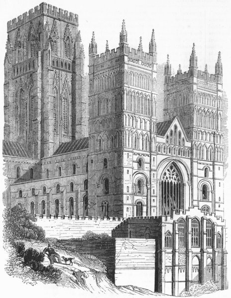 DURHAM. NW Cathedral 1845 old antique vintage print picture