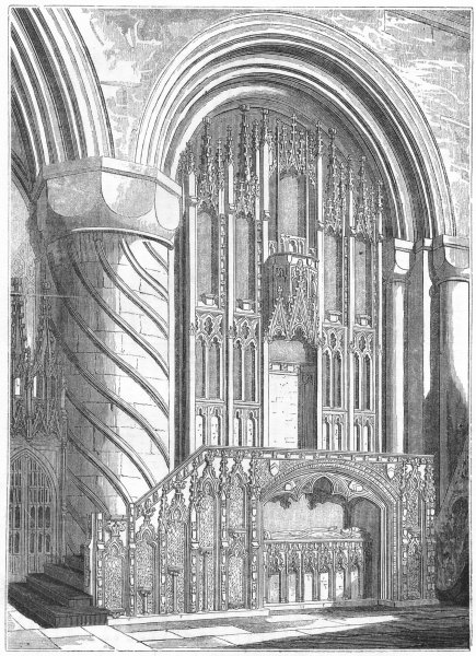 Associate Product DURHAM. Bishop's Throne, Cathedral 1845 old antique vintage print picture