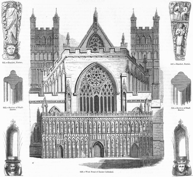Associate Product DEVON. Bracket, Exeter; Section of Shaft; ; Cathedral 1845 old antique print