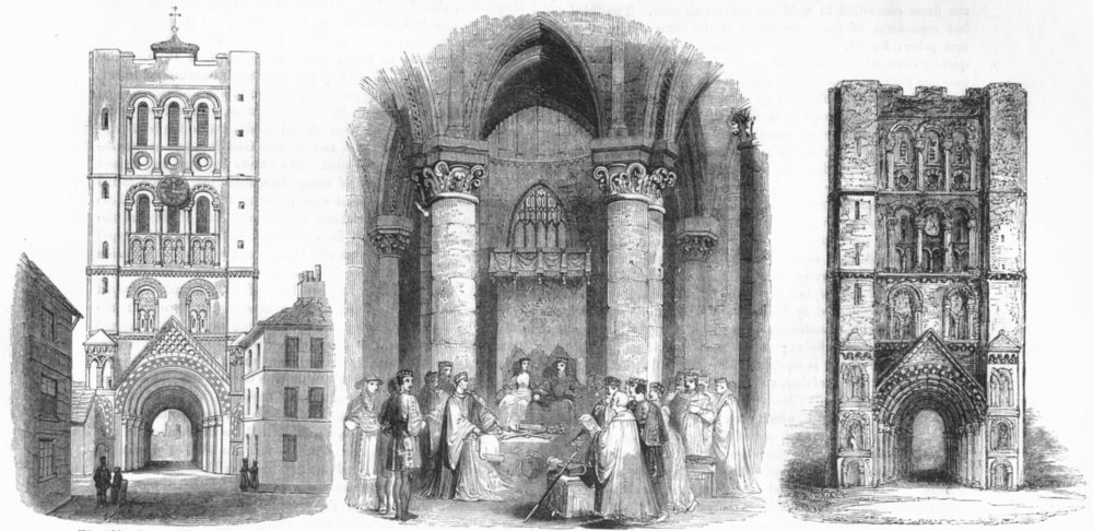 BURY ST EDMUNDS. Abbey Gate; Parliament; Saxon Tower  1845 old antique print