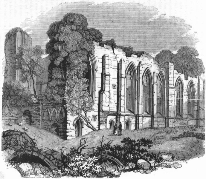 Associate Product YORKS. Easby Abbey 1845 old antique vintage print picture
