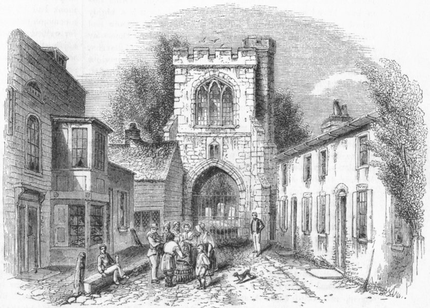 Associate Product LONDON. Fire-bell gate(& Curfew)Barking, Essex 1845 old antique print picture