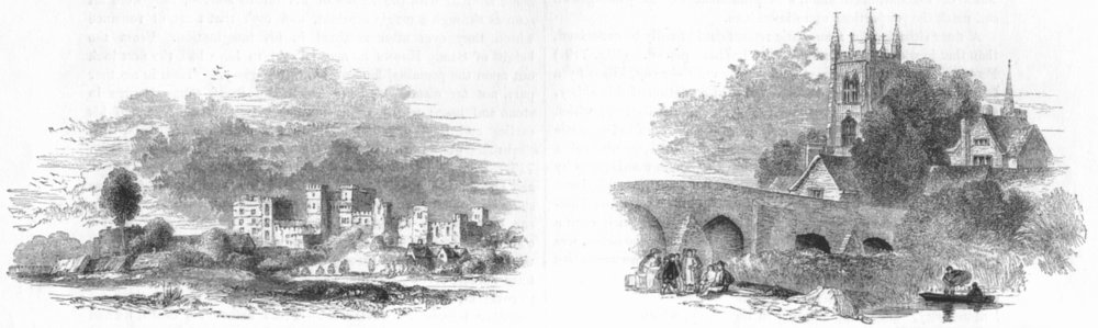 Associate Product WARCS. Ruins, Kenilworth 17C; Bridge, Evesham 1845 old antique print picture
