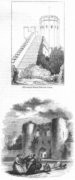 WARCS. Guy's Tower, Warwick Castle; Tunbridge 1845 old antique print picture