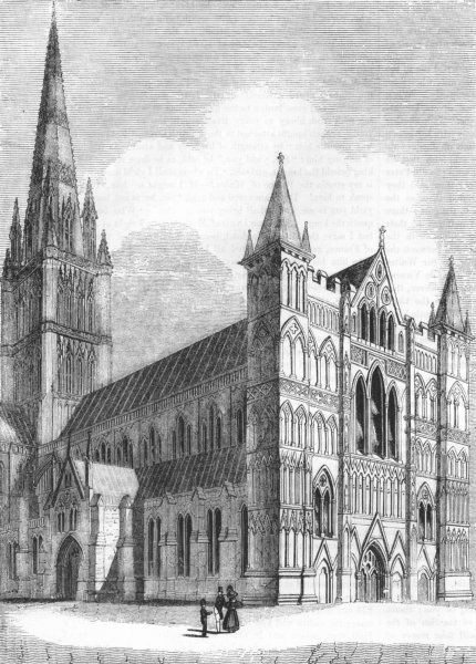 WILTS. NW Salisbury Cathedral 1845 old antique vintage print picture
