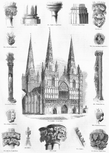 Associate Product LICHFIELD CATHEDRAL. Finial, Crotchet, Dripstone 1845 old antique print