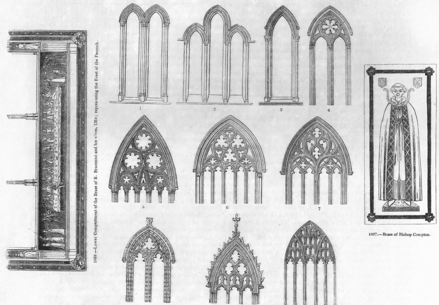 Associate Product CHURCH WINDOWS. 13th, 14th Centuries; Bishop Compton 1845 old antique print