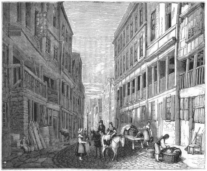 Associate Product CHESHIRE. Watergate St, with external Rows, Chester 1845 old antique print