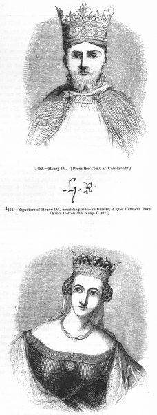 Associate Product HENRY IV. Signature of, Queen Joan Navarre, 2nd wife 1845 old antique print