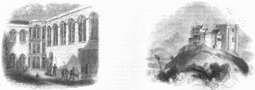 Associate Product STAFFS. Crosby House; Tamworth Castle 1845 old antique vintage print picture