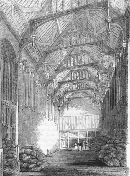 LONDON. Hall of Eltham Palace 1845 old antique vintage print picture