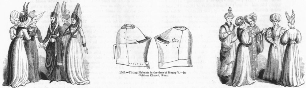 Associate Product DRESS. Time of Edward IV, Henry VI; V Tilting Helmets 1845 old antique print