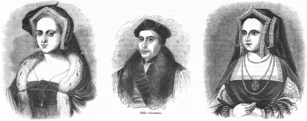 PORTRAITS. Catherine Howard; Cranmer; Parr 1845 old antique print picture