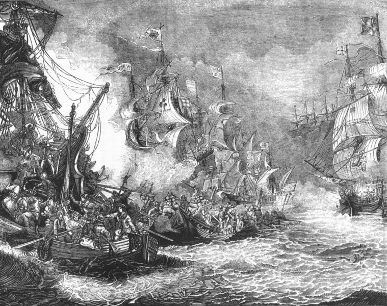 Associate Product SHIPS. The Spanish Armada 1845 old antique vintage print picture