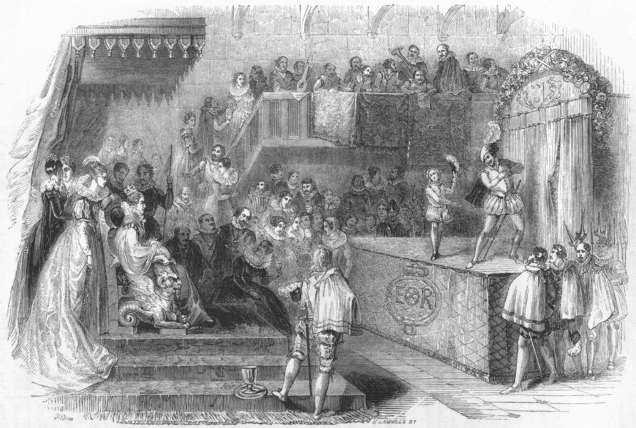 Associate Product THEATRE. Play acted before Elizabeth 1845 old antique vintage print picture