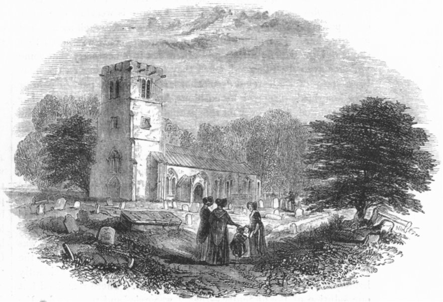 KENT. Bromley Church, Kent 1845 old antique vintage print picture