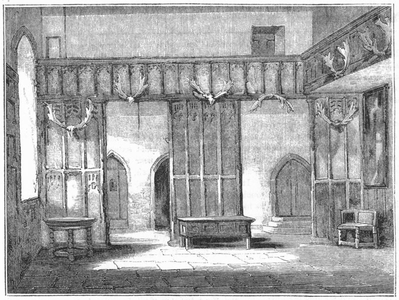 DERBYS. Interior in Haddon Hall 1845 old antique vintage print picture