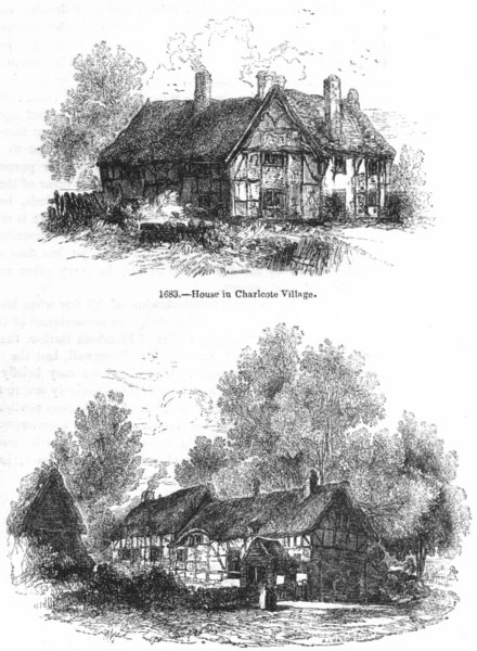Associate Product CHARLECOTE. House in Village; Shottery Cottage 1845 old antique print picture