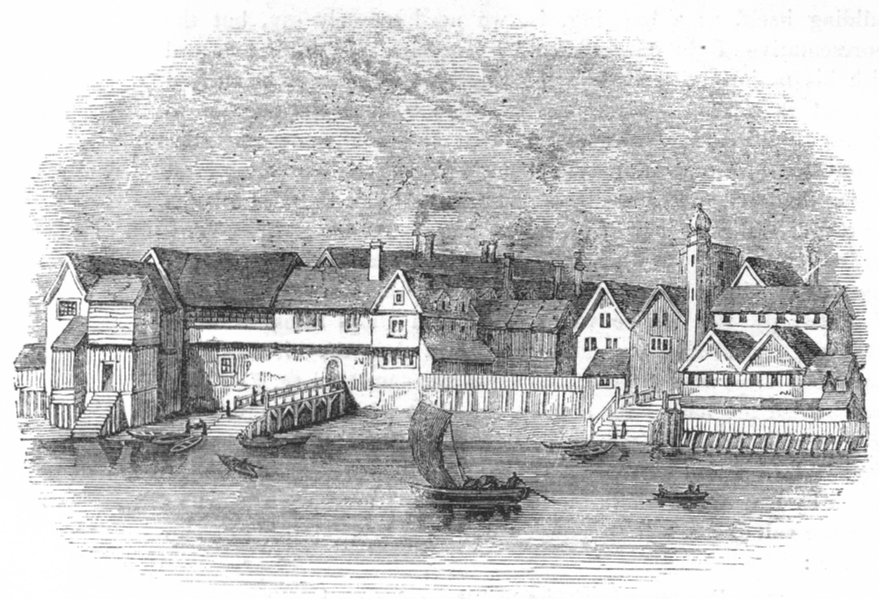 Associate Product GERMAN MERCHANTS WHARF. Thames St steel Yd 1641 1845 old antique print picture