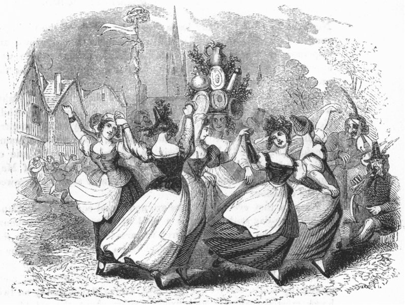 DANCE. Milk maids, with pile of Plate, Day 1845 old antique print picture