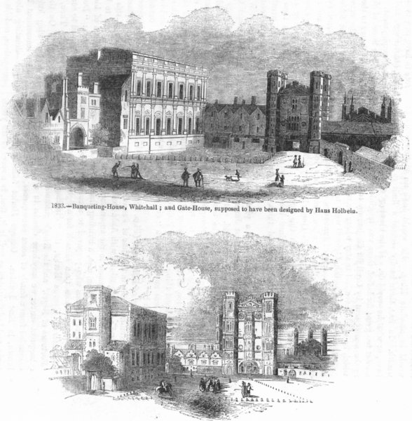 Associate Product WHITEHALL. Banqueting House & Gate(Holbein) 1845 old antique print picture