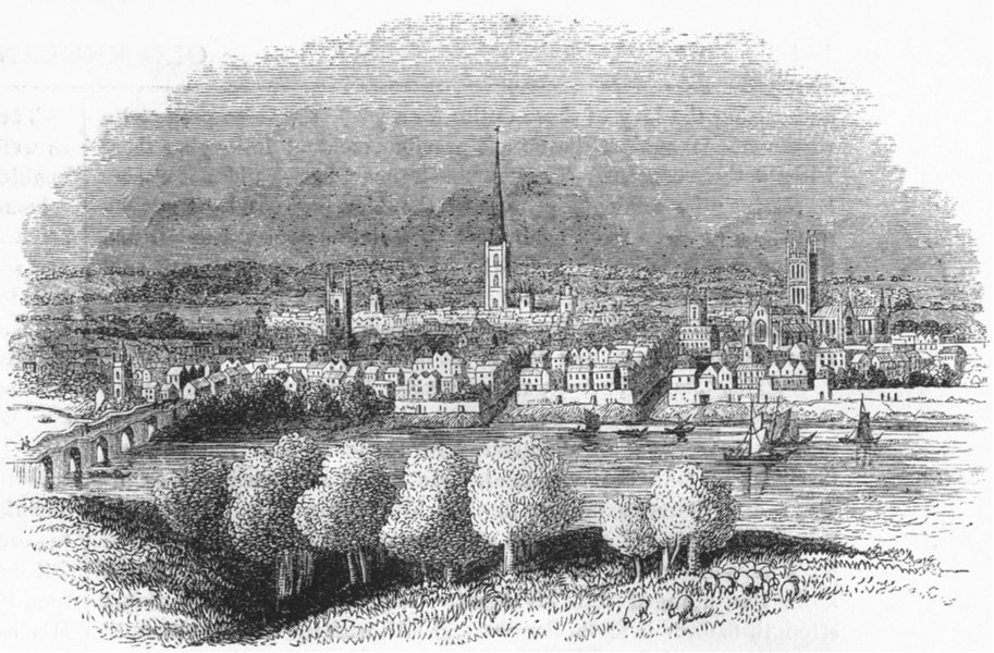 Associate Product WORCS. City of Worcester 1845 old antique vintage print picture