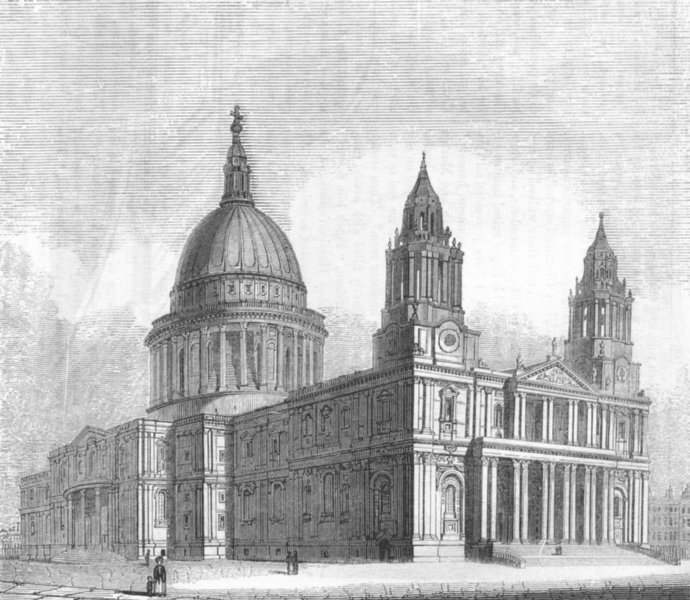 LONDON. NW St Paul's Cathedral 1845 old antique vintage print picture