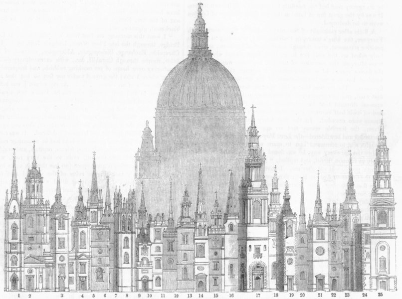 Associate Product LONDON. CHRISTOPHER WREN. Churches, St Pauls compared 1845 old antique print