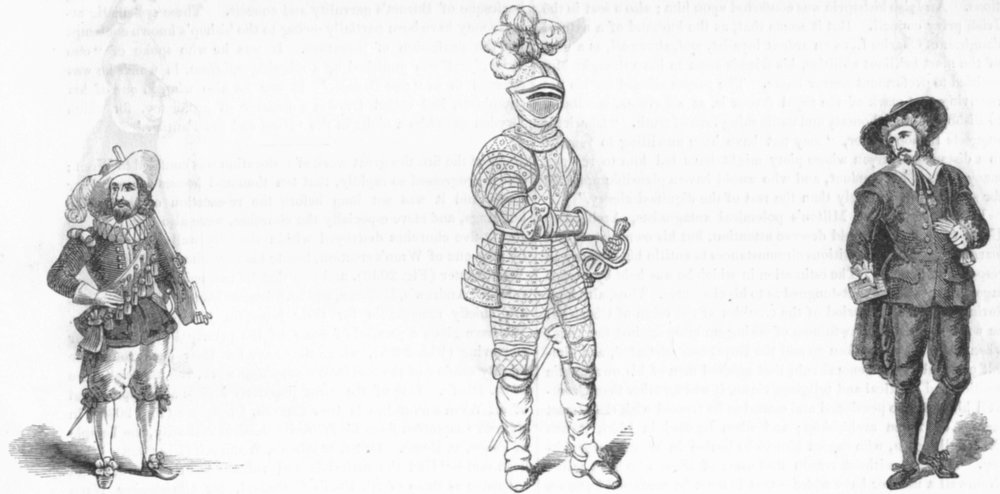 MILITARIA. Soldier 1638; Cuirassier 1645; Puritan 1845 antique print