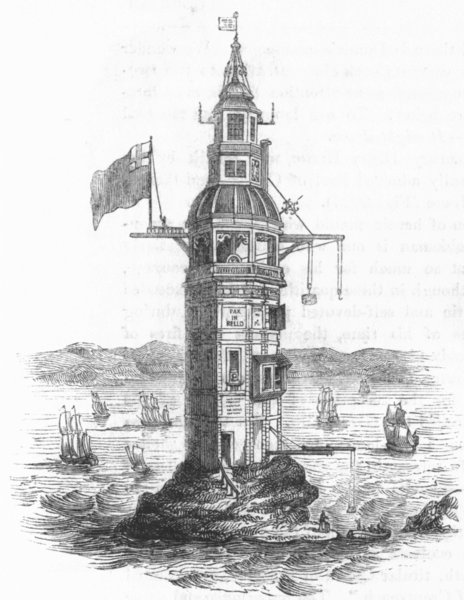 Associate Product DEVON. Lighthouse Plymouth 1665(Kip) 1845 old antique vintage print picture